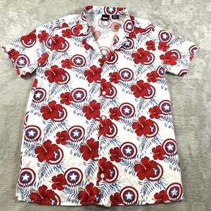 Marvel Captain America Palm‎ Leaves Short Sleeve Camp Button Up Shirt Med